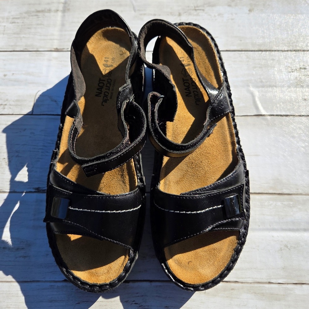 Naot Black Leather Adjustable Strap Wedge Sandals EU 41( Wmn‎ 10) Made in Israel